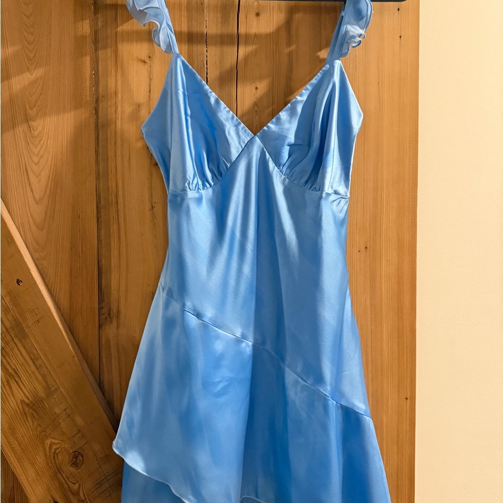 Mabel Beginning Boutique Blue Satin Asymmetric Mini Dress  size 2 NWT